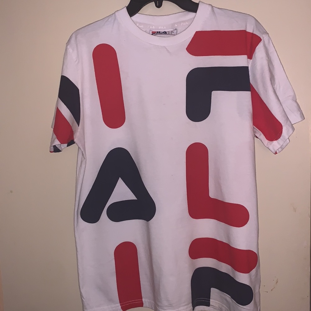 FILA All Over Print T-shirt | Size S | White • Red • Blue